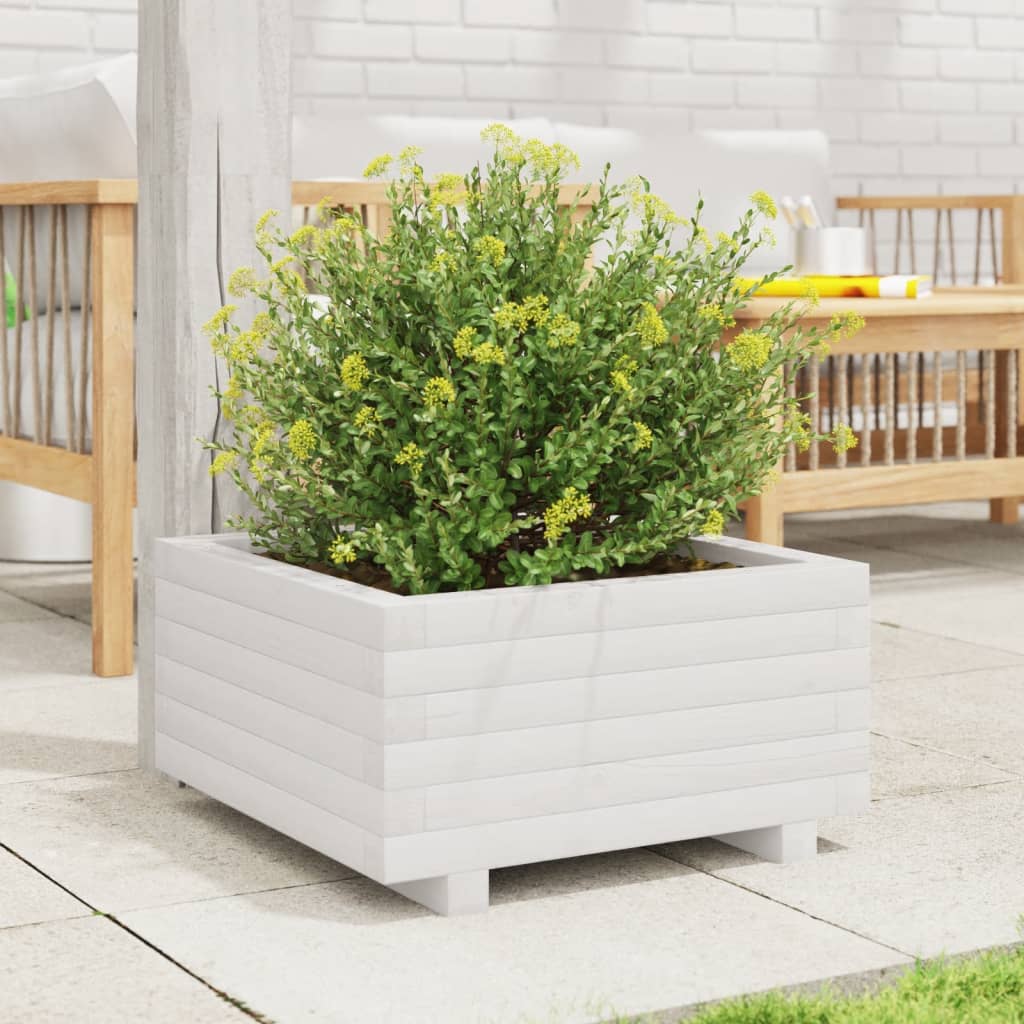 Vidaxl plantenbak 50x50x26,5 cm massief groenhout wit