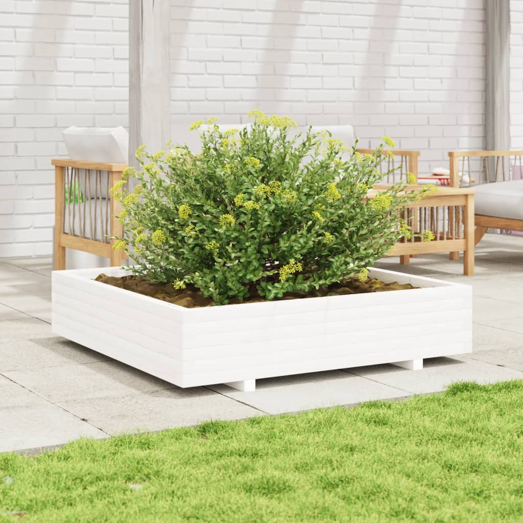 Vidaxl plantenbak 110x110x26,5 cm massief groenhout wit