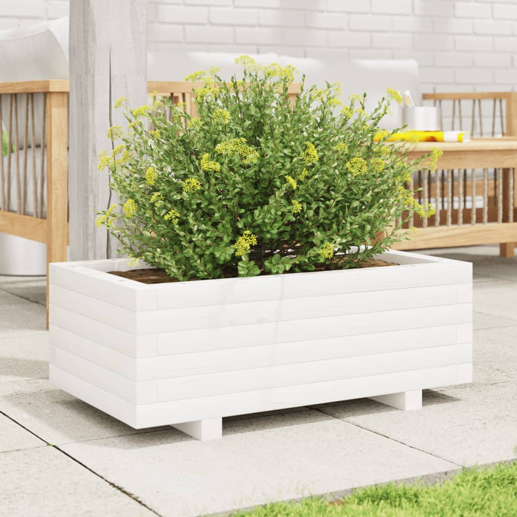 Vidaxl plantenbak 70x40x26,5 cm massief groenhout wit
