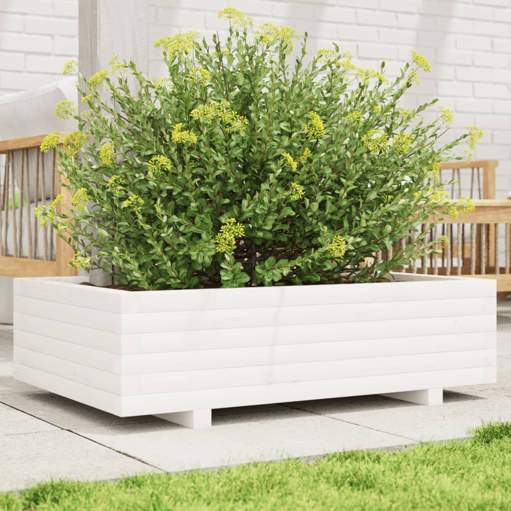 Vidaxl plantenbak 90x60x26,5 cm massief groenhout wit