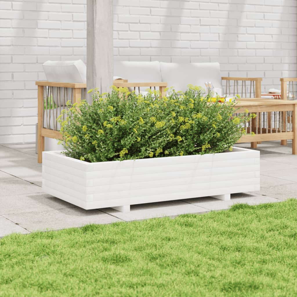 Vidaxl plantenbak 110x60x26,5 cm massief groenhout wit