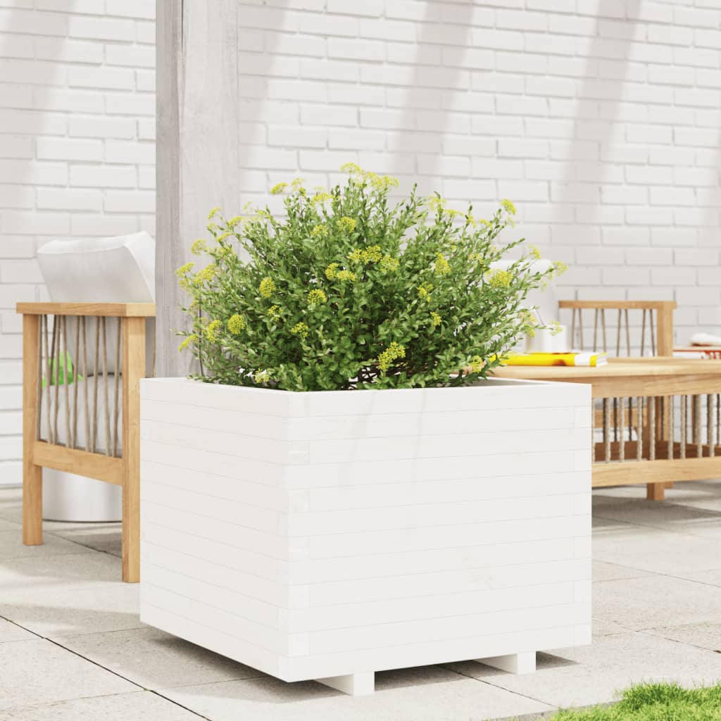 Vidaxl plantenbak 60x60x49,5 cm massief groenhout wit
