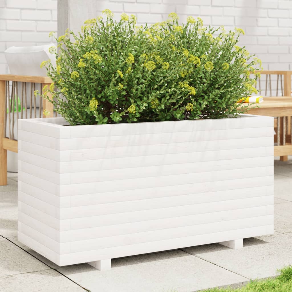 Vidaxl plantenbak 90x40x49,5 cm massief groenhout wit