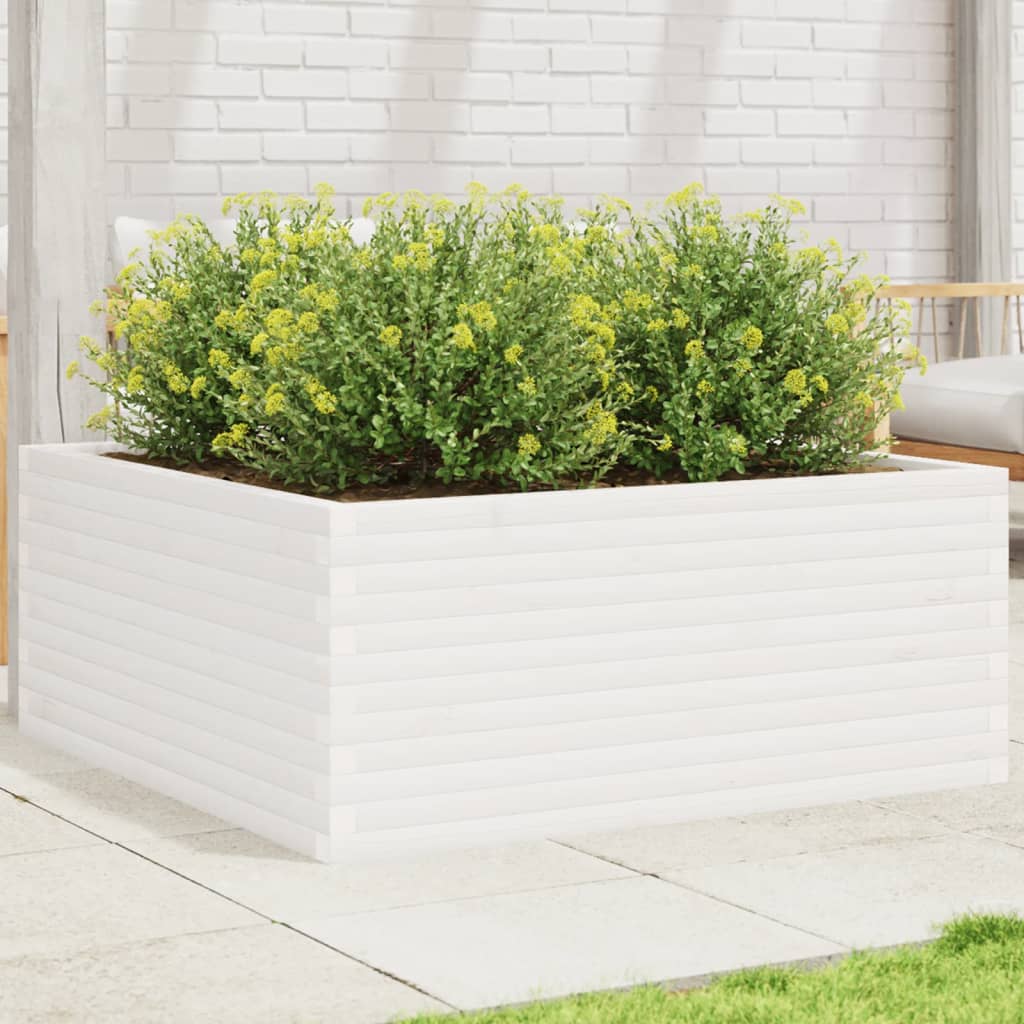 VidaXL Plantenbak 110x110x46 cm massief groenhout wit