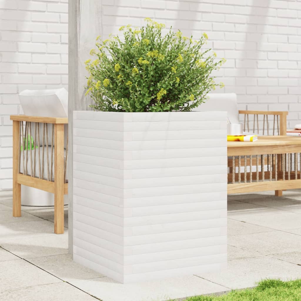 VidaXL Plantenbak 50x50x68,5 cm massief groenhout wit