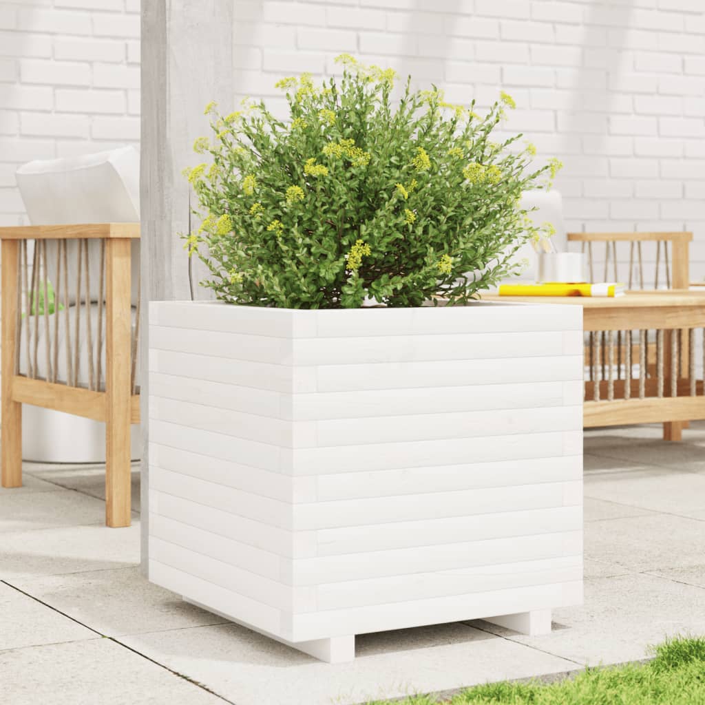 VidaXL Plantenbak 50x50x49,5 cm massief groenhout wit