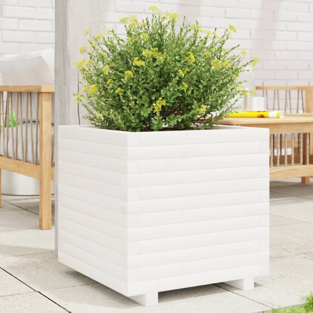 VidaXL Plantenbak 50x50x49,5 cm massief groenhout wit