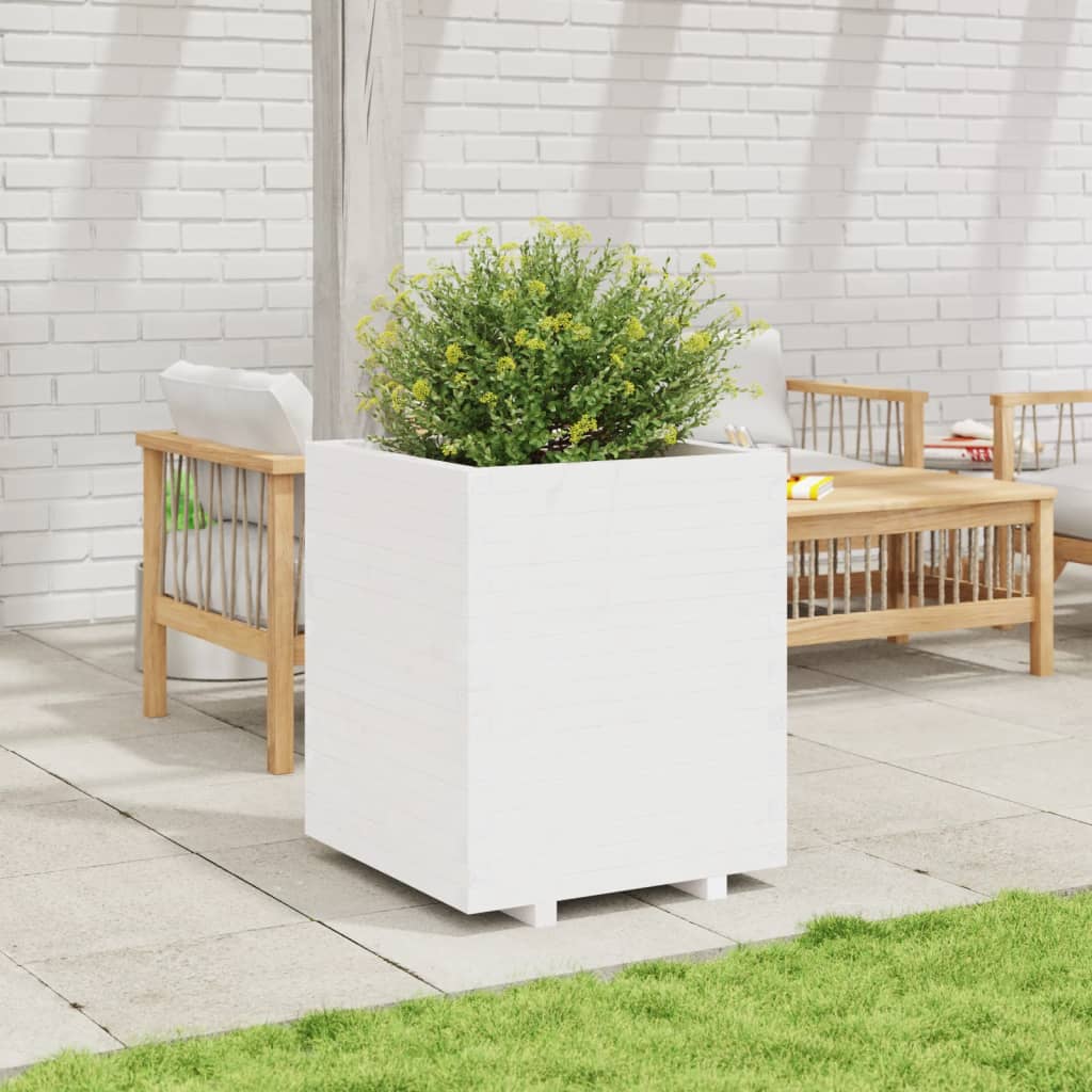 VidaXL Plantenbak 60x60x72,5 cm massief groenhout wit