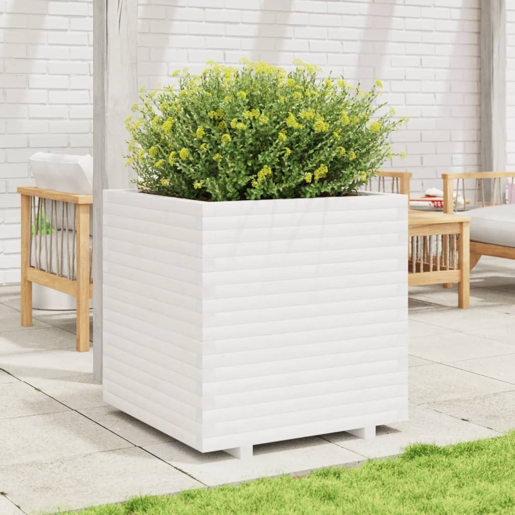 VidaXL Plantenbak 70x70x72,5 cm massief groenhout wit