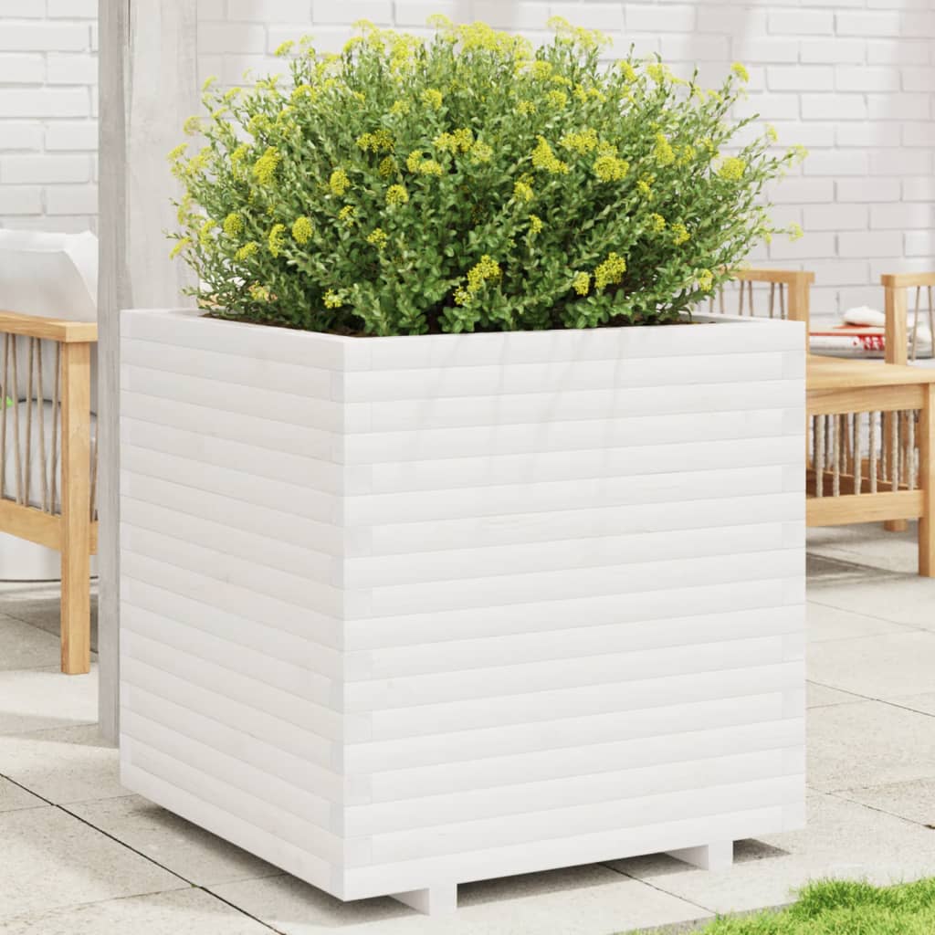 VidaXL Plantenbak 70x70x72,5 cm massief groenhout wit