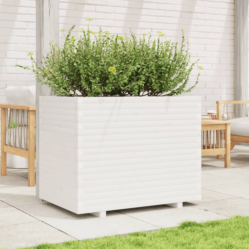 VidaXL Plantenbak 90x60x72,5 cm massief groenhout wit