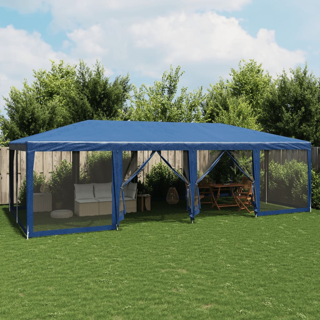 Vidaxl partytent blauw met 12 mesh zijwanden 8x4m hdpe