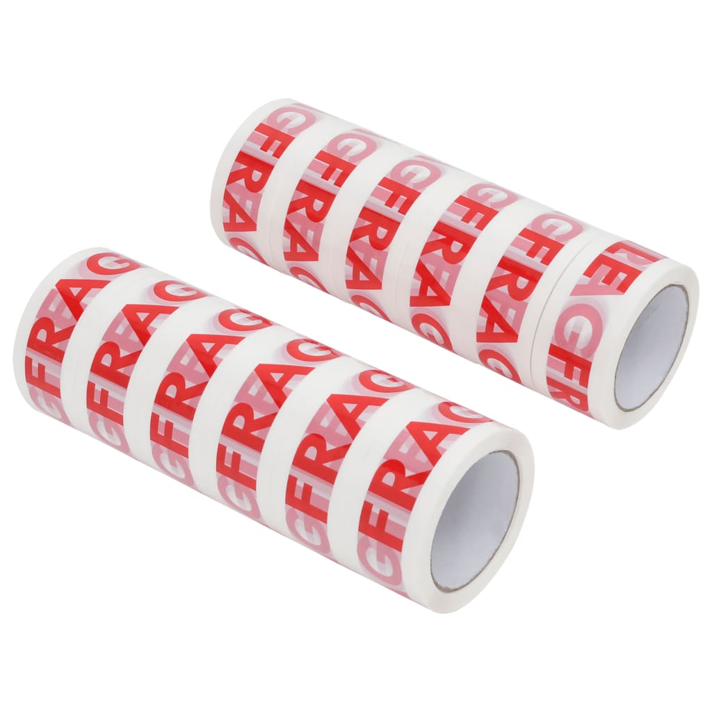 VidaXL Verpakkingstapes 12 st met BREEKBAAR-print 48 mmx66 m wit