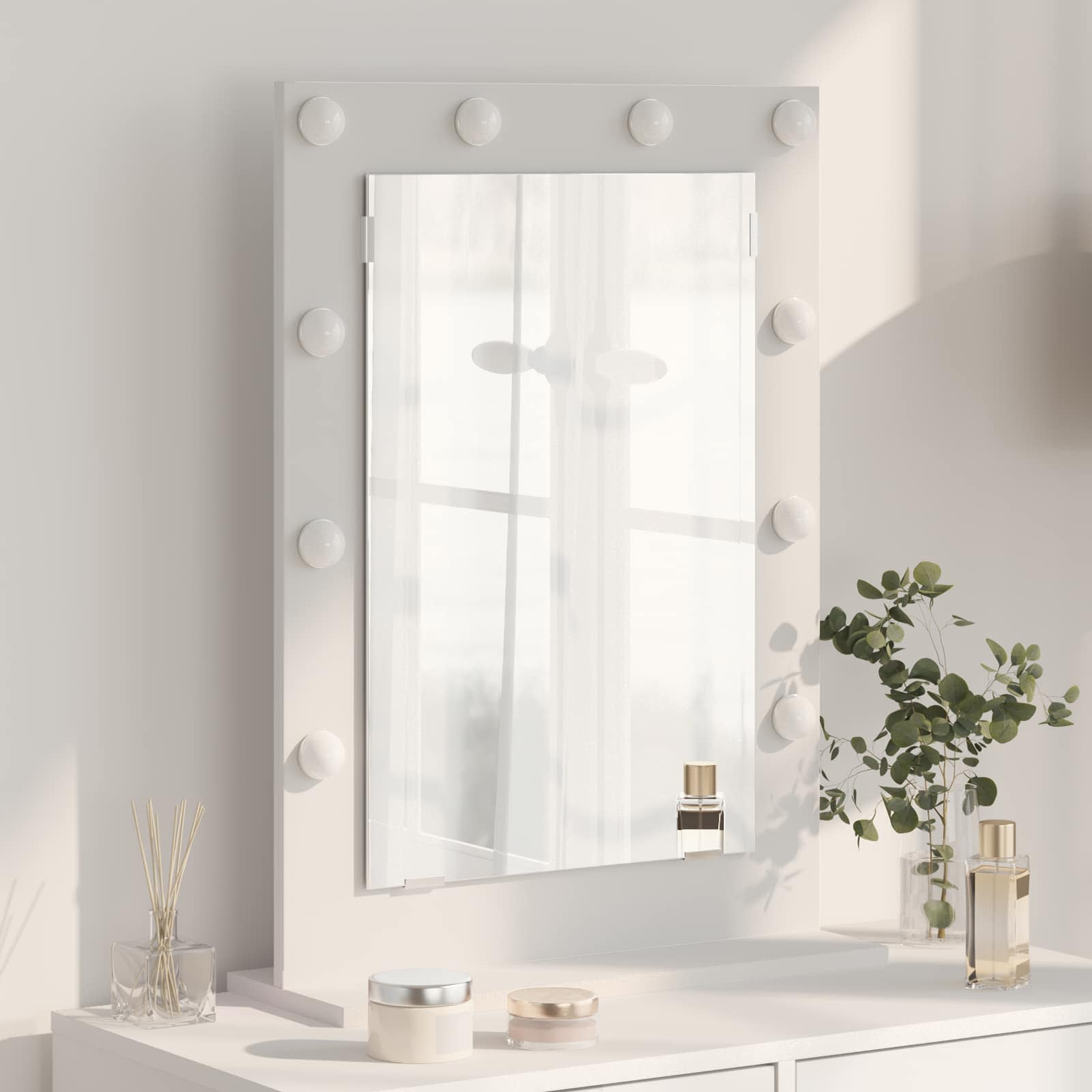 Vidaxl schmink spiegel wit 70 x 50 x 18 cm glas en hout met kunststof