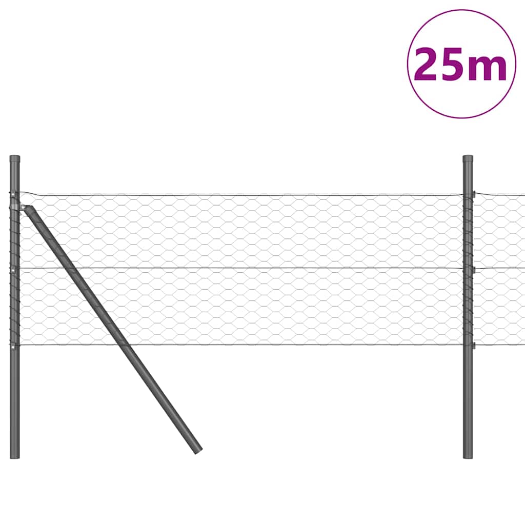 Vidaxl afrasteringspaal grijs 25 x 0,5 m (36 mm gaas) staal