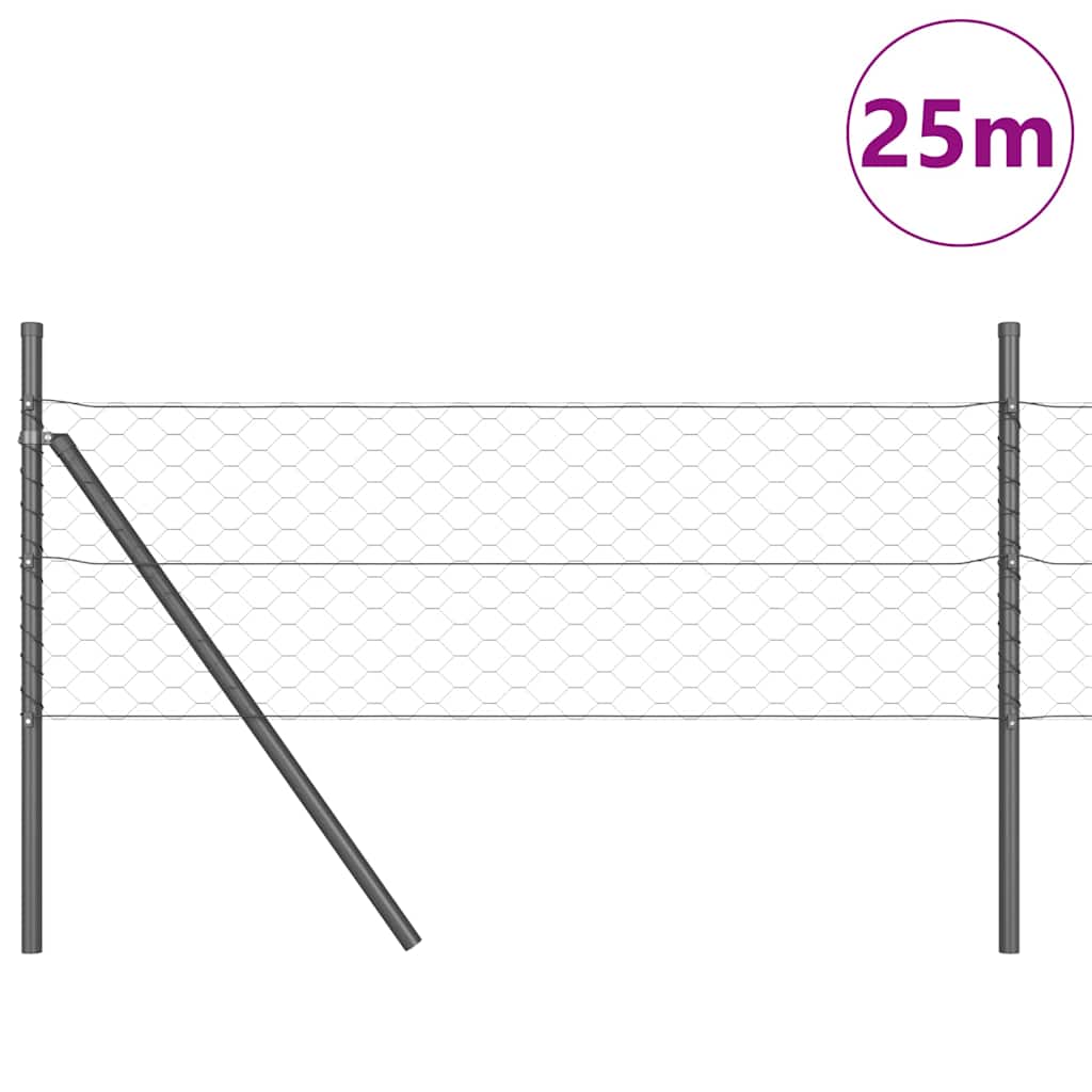 Vidaxl afrasteringspaal grijs 25 x 0,5 m (50 mm gaas) staal