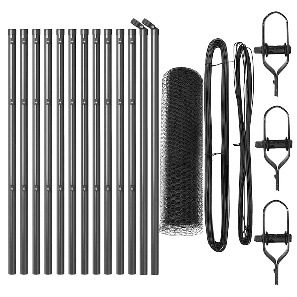 Vidaxl afrasteringspaal grijs 25 x 0,6 m (25 mm gaas) staal en pvc