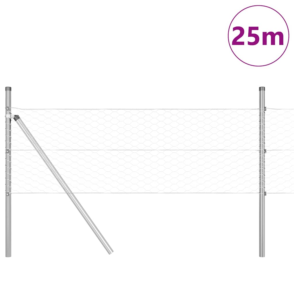 Vidaxl afrasteringspaal zilver 25 x 0,5 m (36 mm gaas) staal
