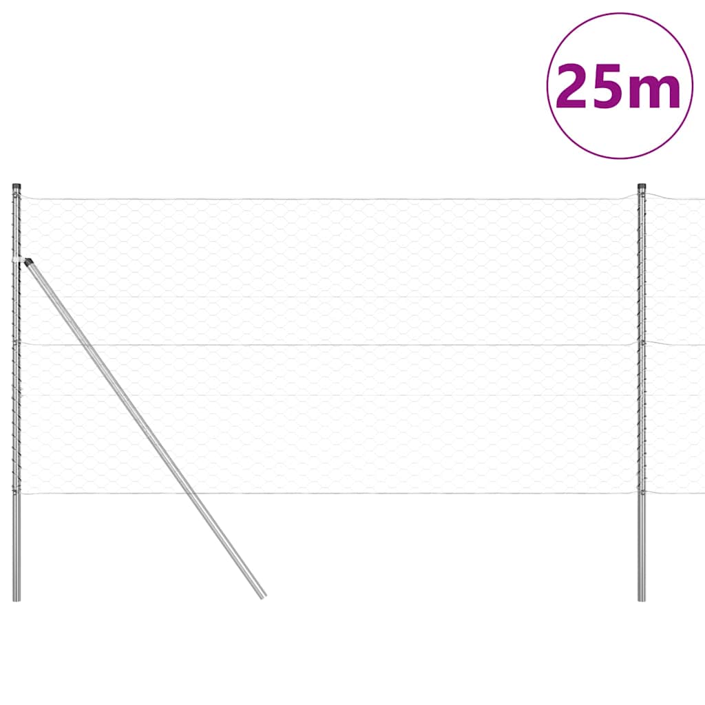 Vidaxl afrasteringspaal zilver 25 x 1 m (50 mm gaas) staal