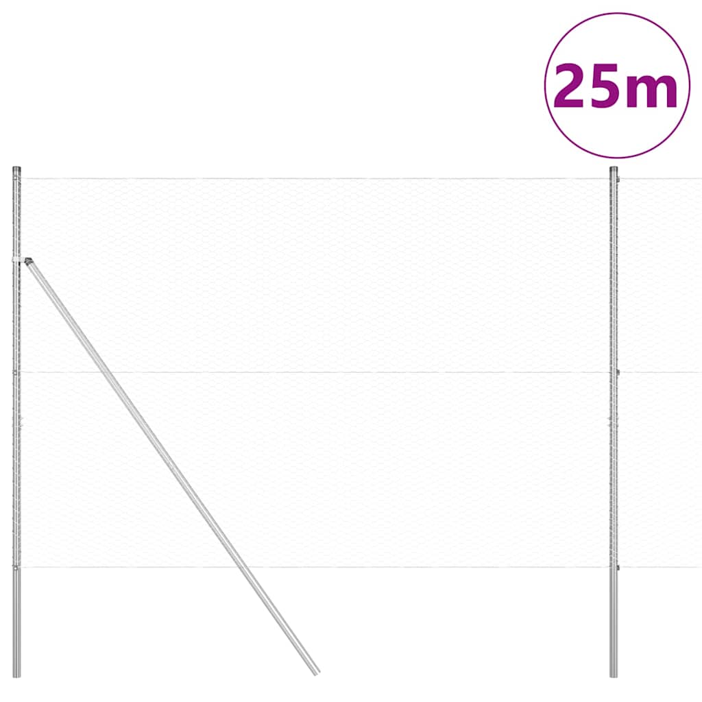 Vidaxl afrasteringspaal zilver 25 x 1,5 m (25 mm gaas) staal