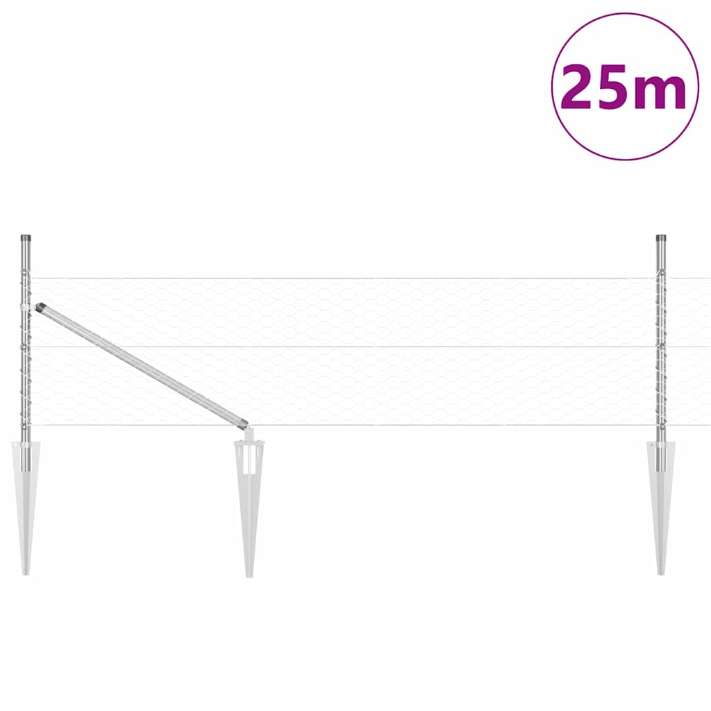 Vidaxl afrasteringspaal zilver 25 x 0,5 m (36 mm gaas) staal