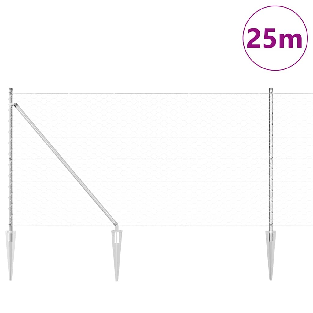 Vidaxl zeshoekig gaasgek met palen 25 x 1 m gegalvaniseerd staal mesh