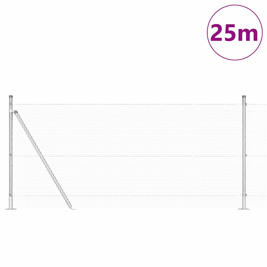 Vidaxl afrasteringspaal zilver 25 x 0,8 m (16 x 16 mm heknet) staal