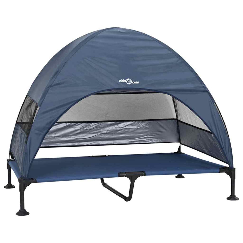 Vidaxl verhoogd hondenbed marineblauw 127 x 81 x 108 cm stof en staal