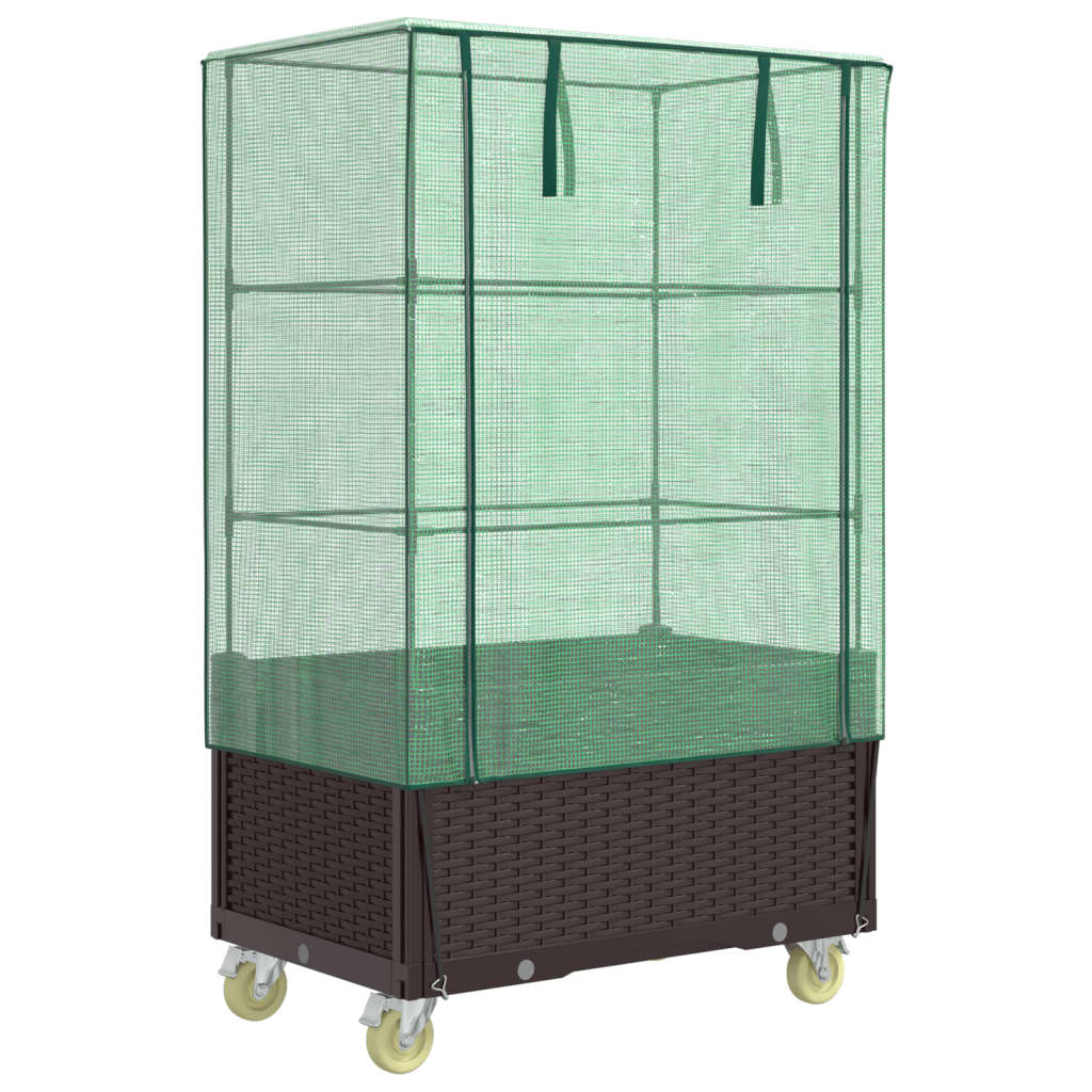 Vidaxl plantenbak verhoogd met schoffels en wielen 80x50x182 cm rotanlook