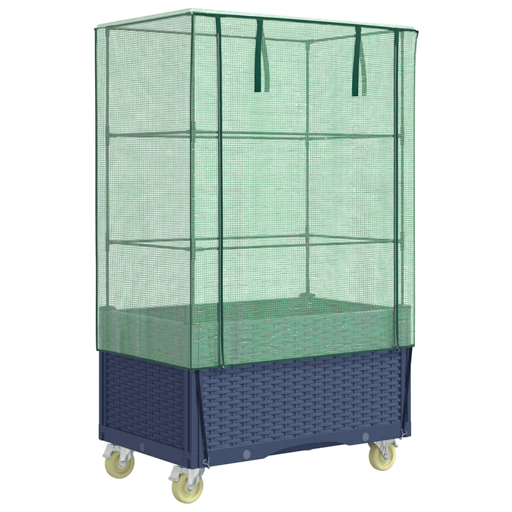 Vidaxl plantenbak verhoogd met schoffels en wielen 80x50x182 cm rotanlook
