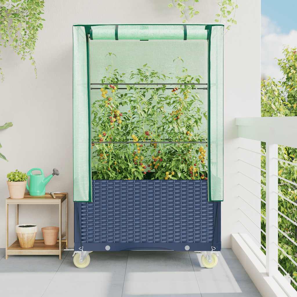 Vidaxl plantenbak verhoogd met schoffels en wielen 80x50x182 cm rotanlook