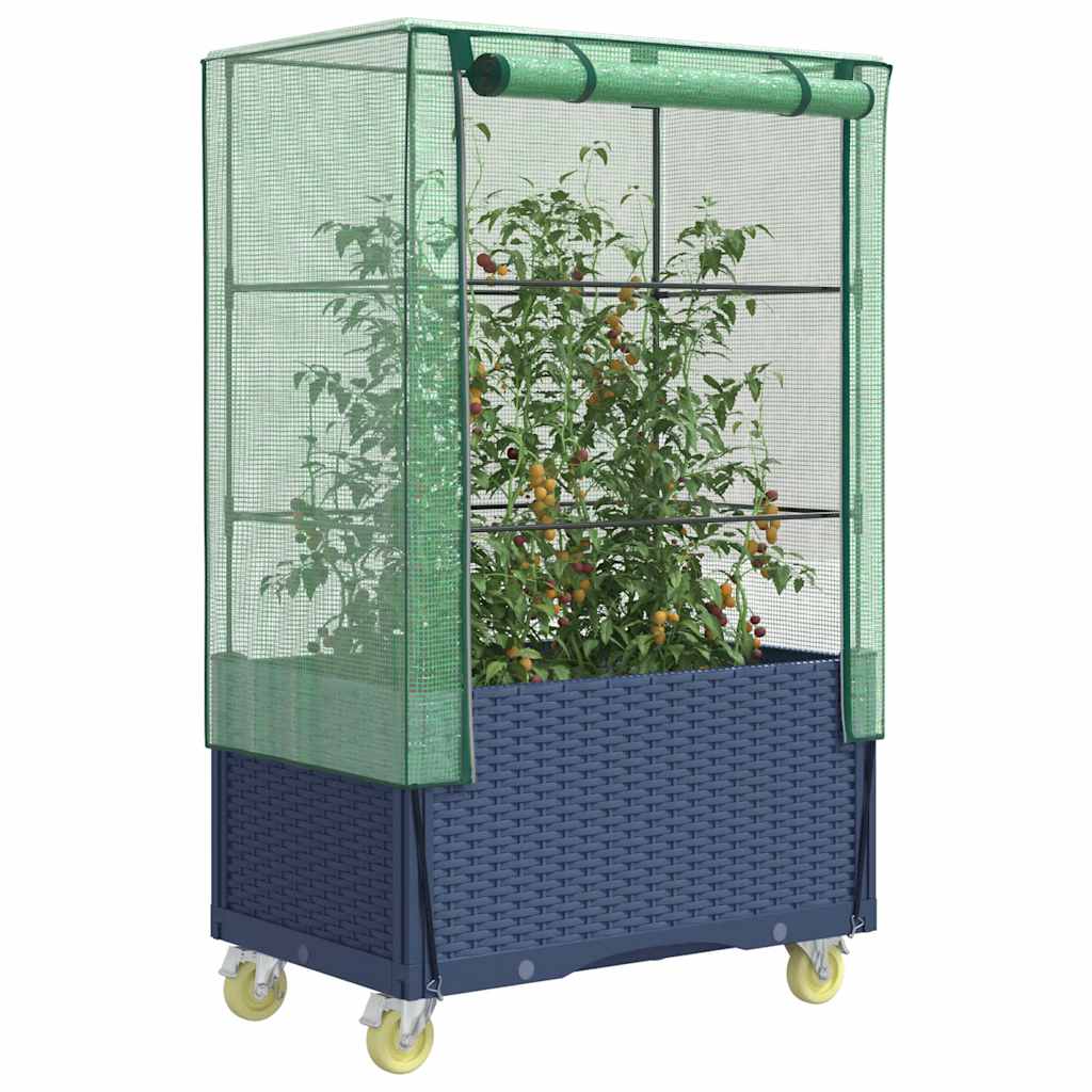 Vidaxl plantenbak verhoogd met schoffels en wielen 80x50x182 cm rotanlook