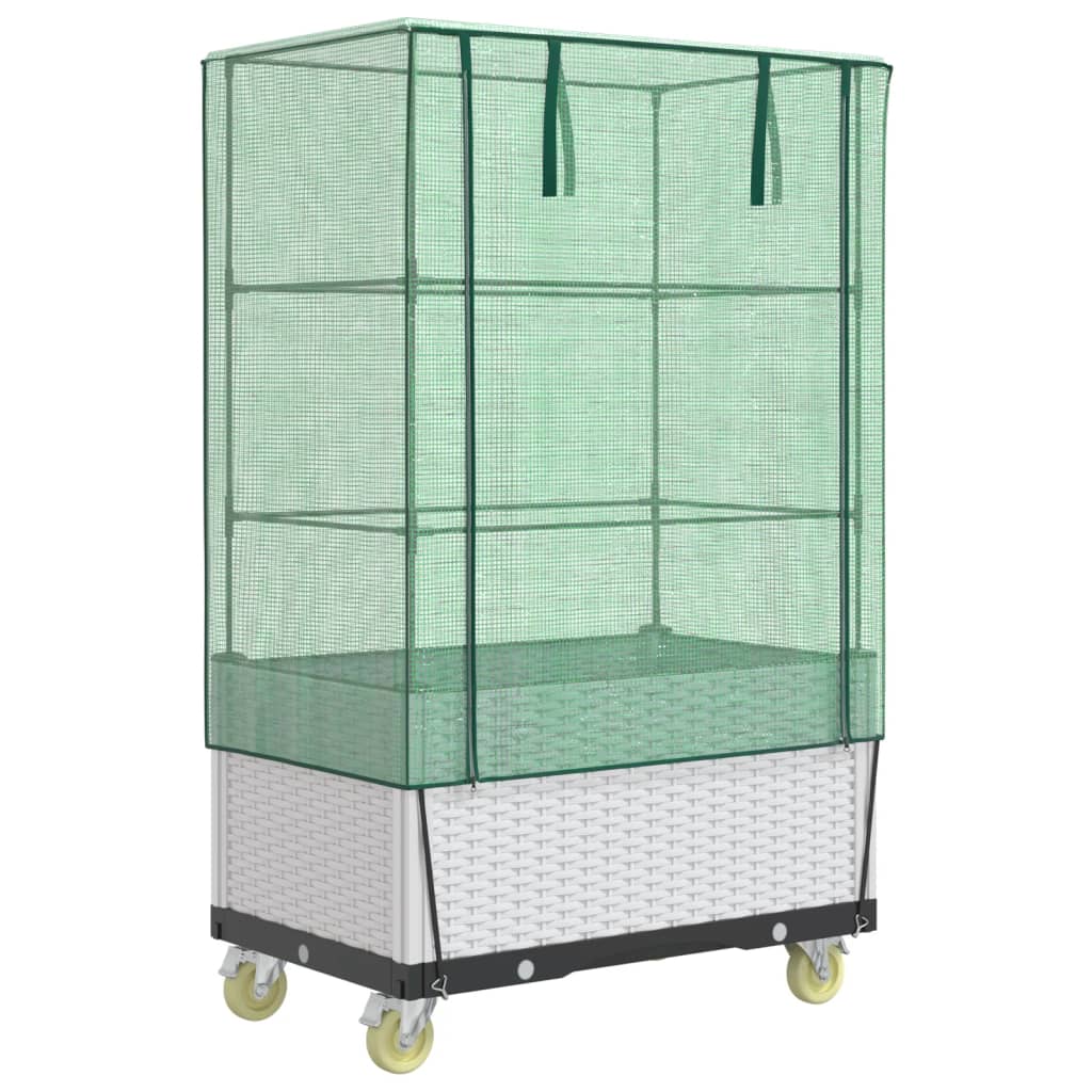 Vidaxl plantenbak verhoogd met schoffels en wielen 80x50x182 cm rotanlook