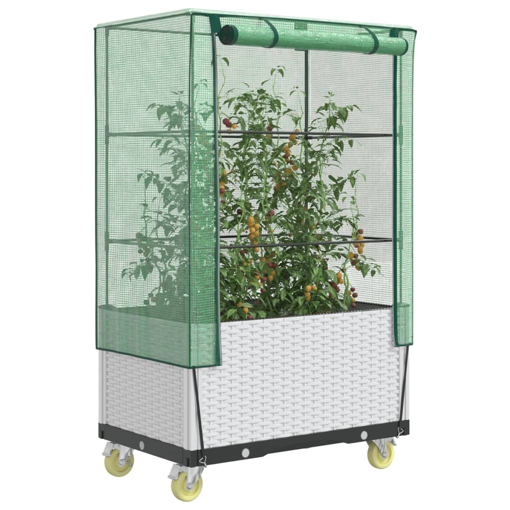 Vidaxl plantenbak verhoogd met schoffels en wielen 80x50x182 cm rotanlook