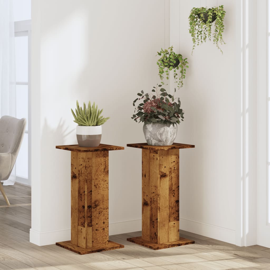 Vidaxl plantenstandaards 2 st 30x30x60 cm bewerkt hout oud houtkleurig