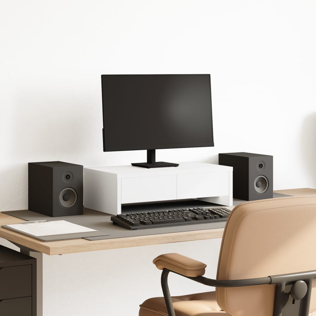 Vidaxl monitorstandaard met lades 50x27x15 cm bewerkt hout wit