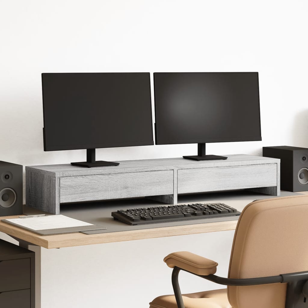 Vidaxl monitorstandaard met laden 100x27x15 cm hout grijs sonoma eiken
