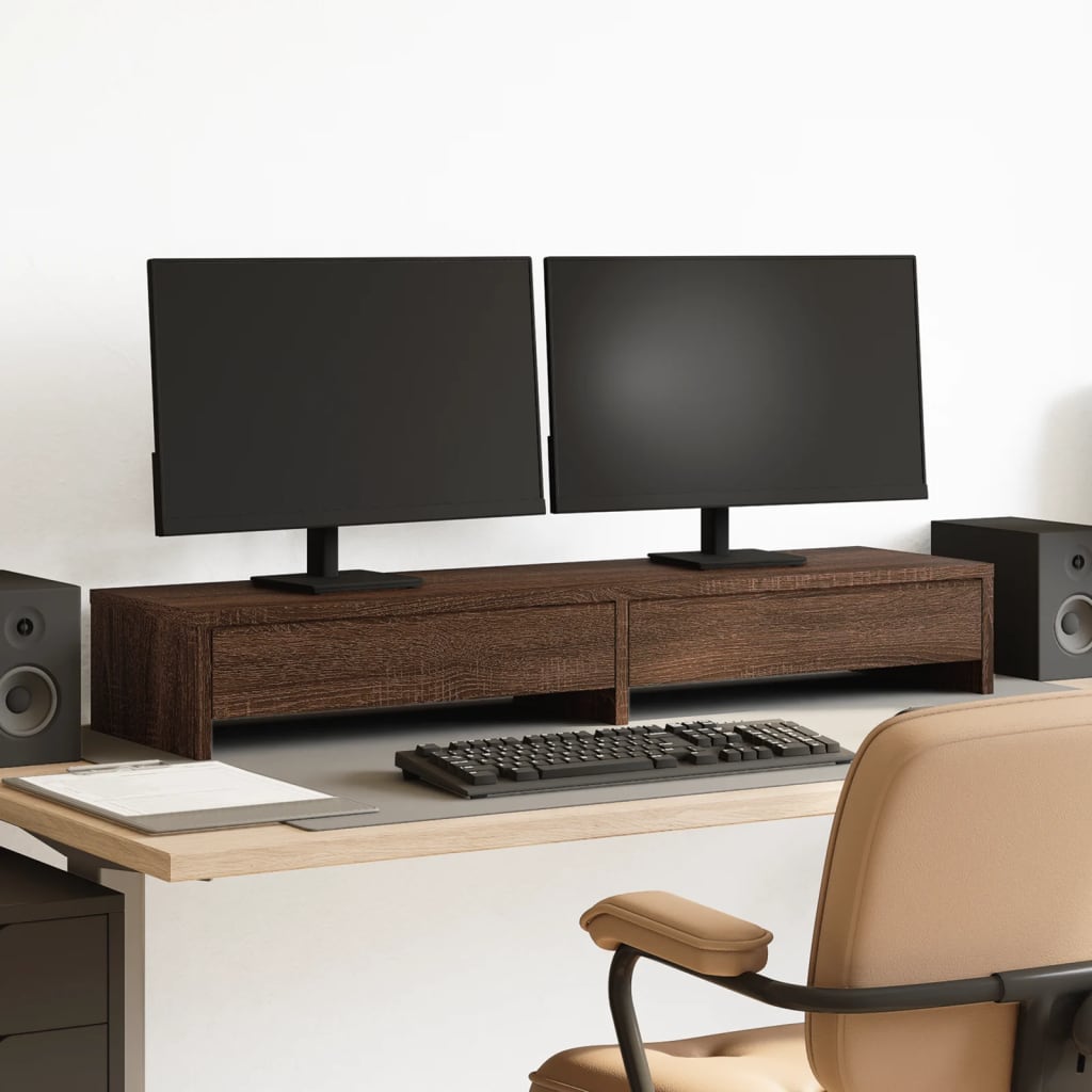 Vidaxl monitorstandaard met laden 100x27x15 cm hout bruin eikenkleur