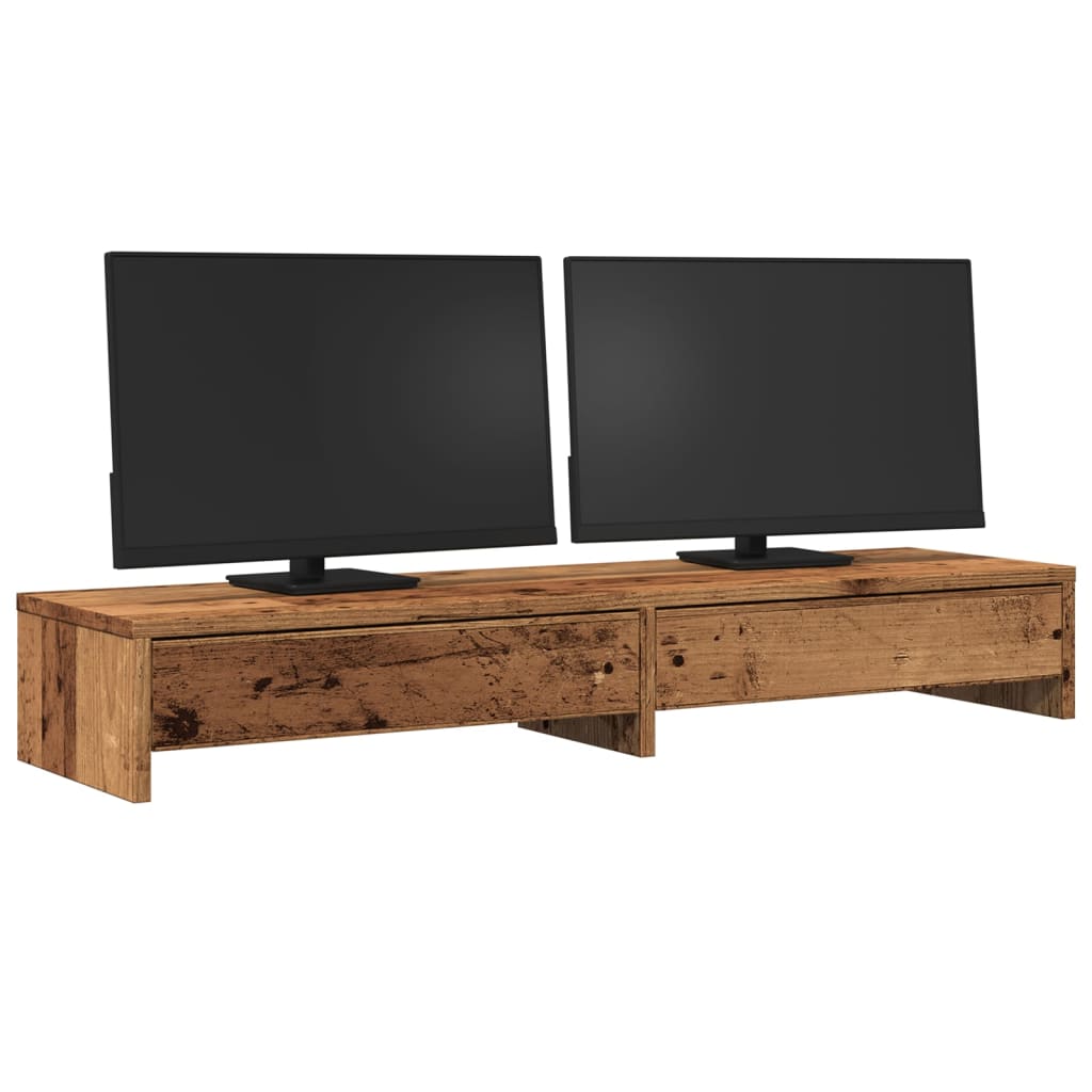 Vidaxl monitorstandaard met laden 100x27x15 cm hout oud houtkleurig