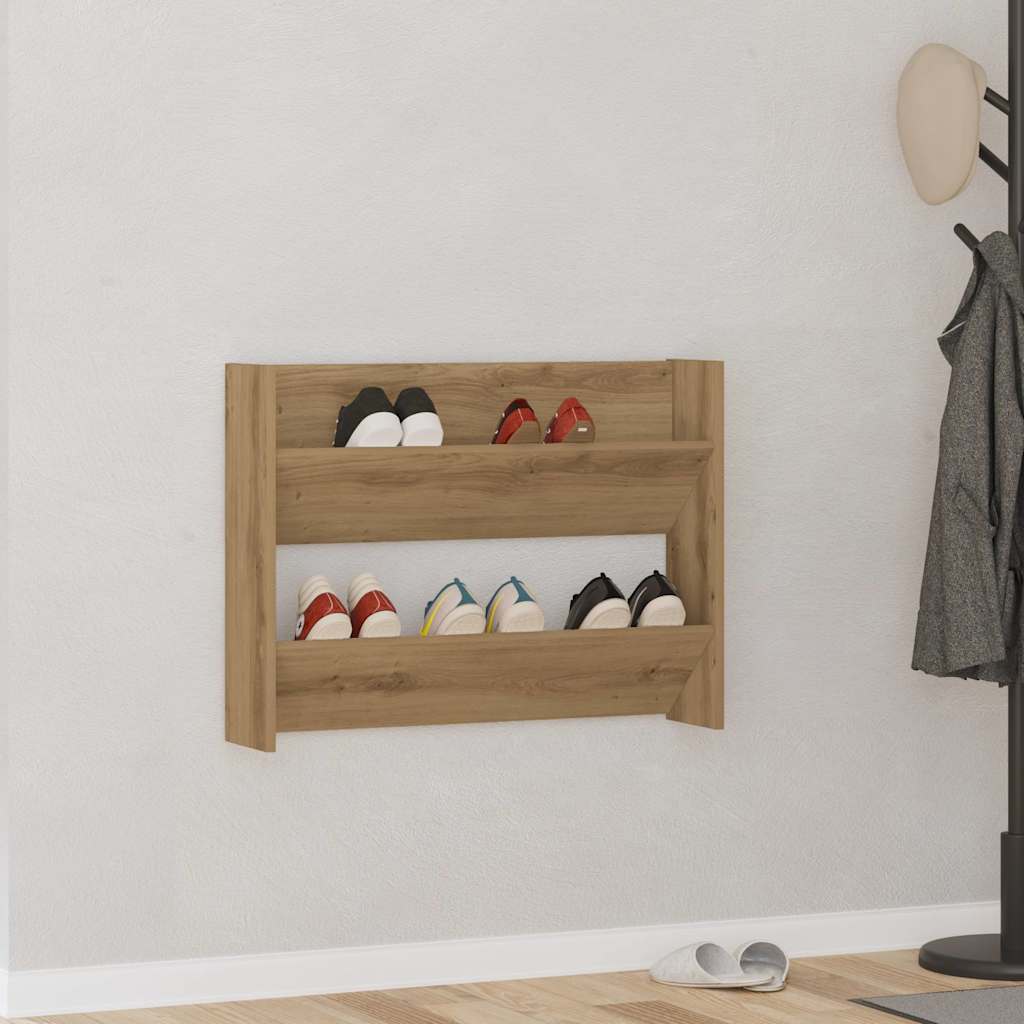 Vidaxl wandschoenenkast 80x18x60 cm bewerkt hout artisanaal eikenkleur