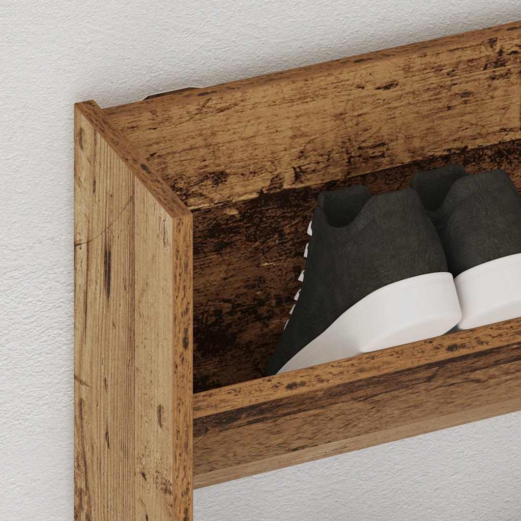 Vidaxl wandschoenenkast 80x18x90 cm bewerkt hout oud houtkleurig