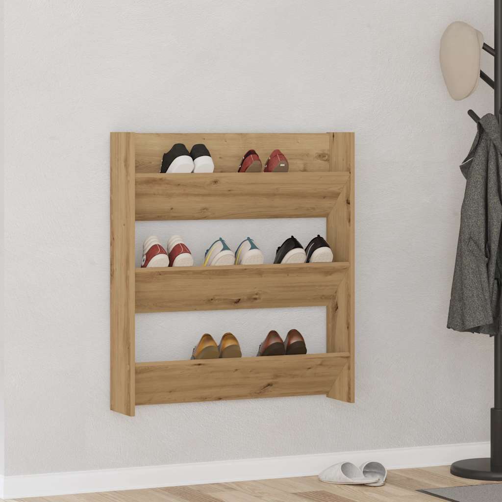 Vidaxl wandschoenenkast 80x18x90 cm bewerkt hout artisanaal eikenkleur