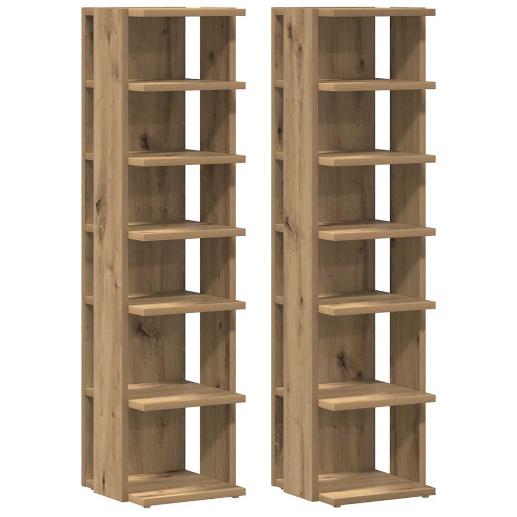 Vidaxl schoenenkasten 2 st 28x27x102 cm bewerkt hout artisanaal eiken