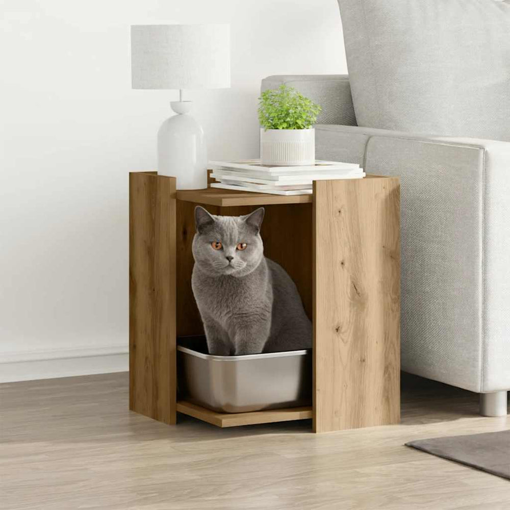 VidaXL Kattenbakkast 42x42x51 cm bewerkt hout ambachtelijk eikenkleurig