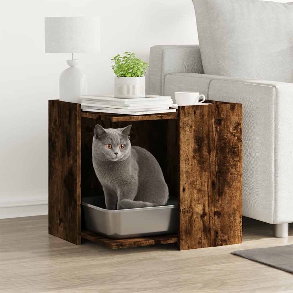 Vidaxl kattenbakkast 53x53x51 cm bewerkt hout gerookt eikenkleurig