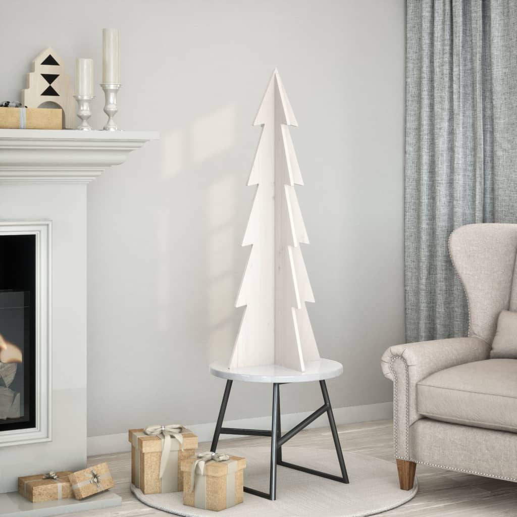 Vidaxl kerstdecoratie kerstboom 112 cm massief groenhout wit