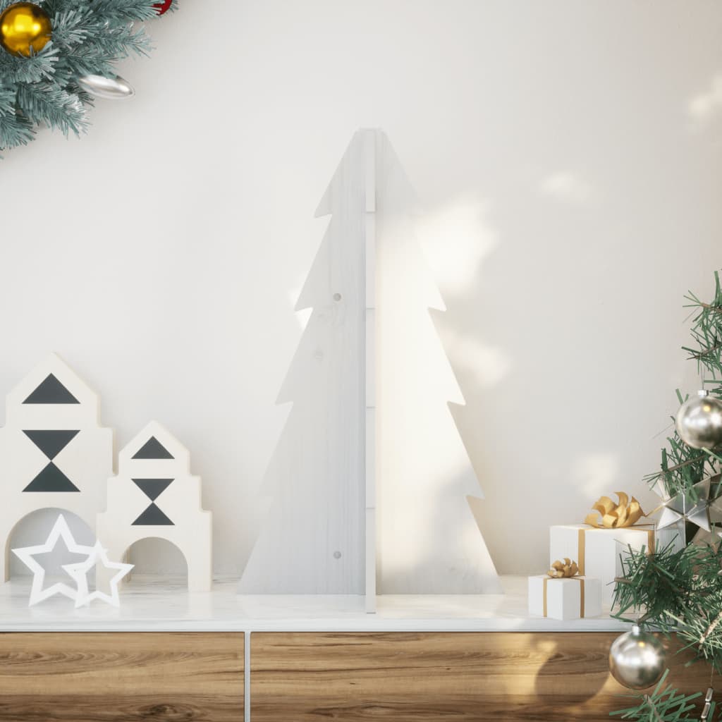 Vidaxl kerstdecoratie kerstboom 69,5 cm massief groenhout wit