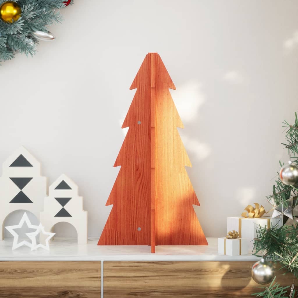 Vidaxl kerstdecoratie kerstboom 69,5 cm massief groenenhout wasbruin