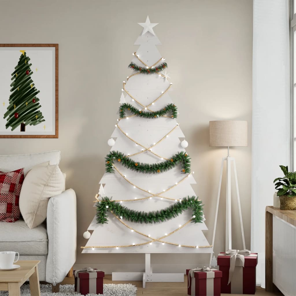 Vidaxl kerstdecoratie kerstboom 180 cm massief groenhout wit