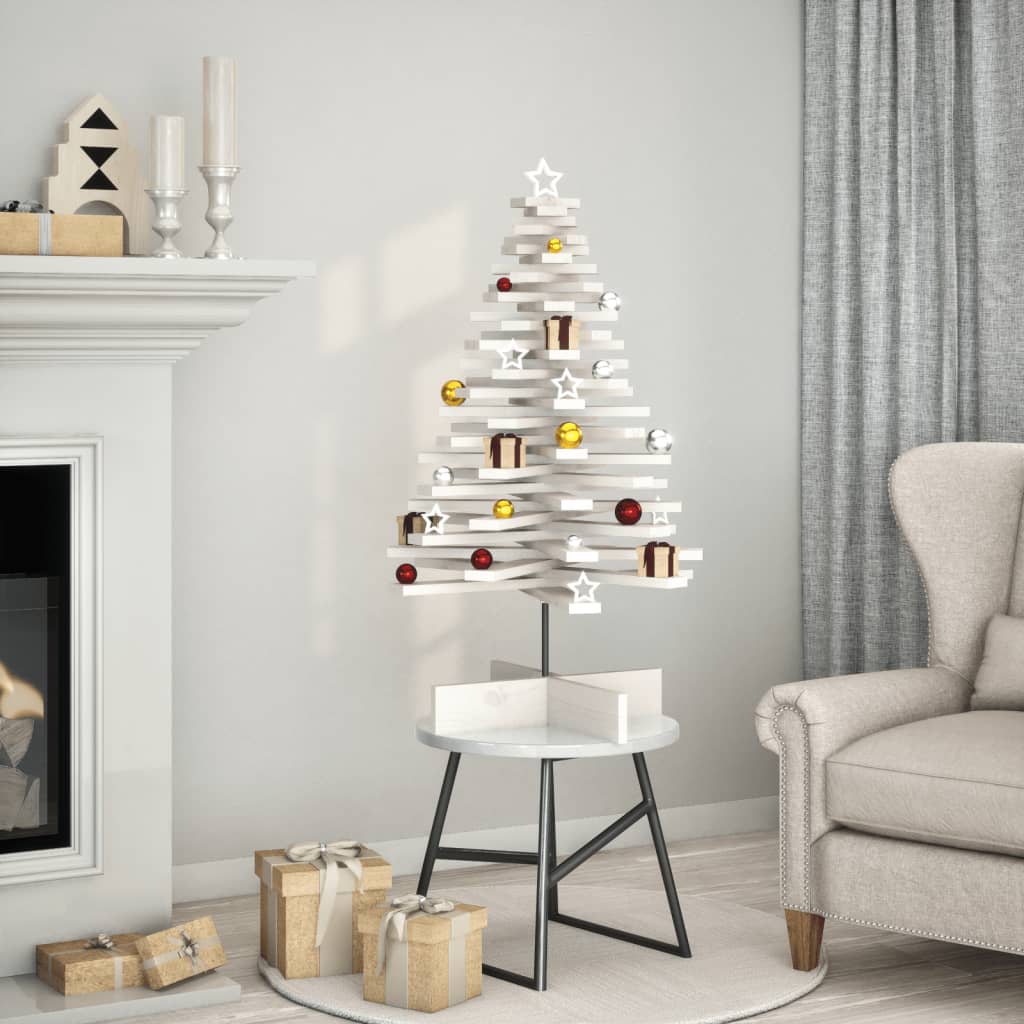 Vidaxl kerstdecoratie kerstboom 100 cm massief groenhout wit